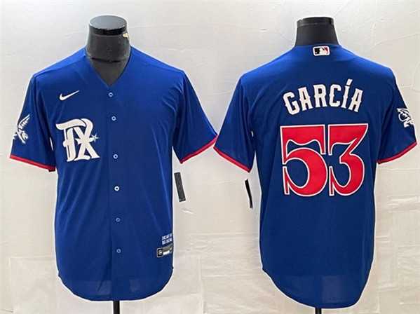 Men's Texas Rangers #53 Adolis Garcia Royal City Connect Stitched Baseball Jersey